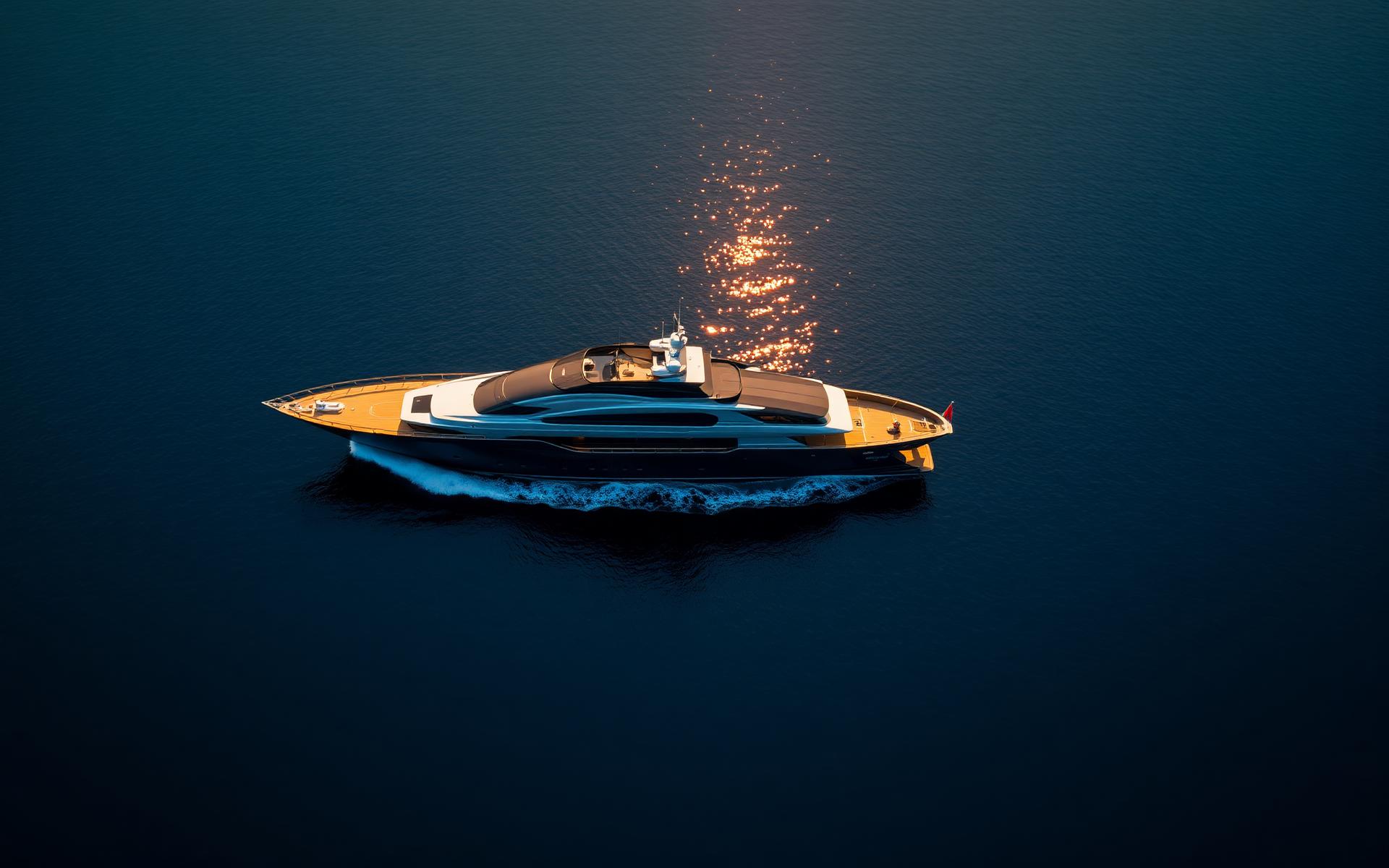 Superyacht cruising at golden hour